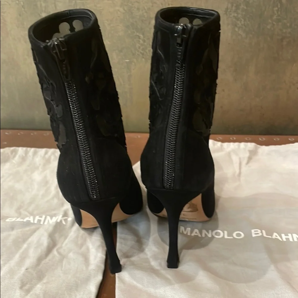 Like New Manolo Blahnik  Elegant Black Mesh Ankle Boots - Picture 4 of 11